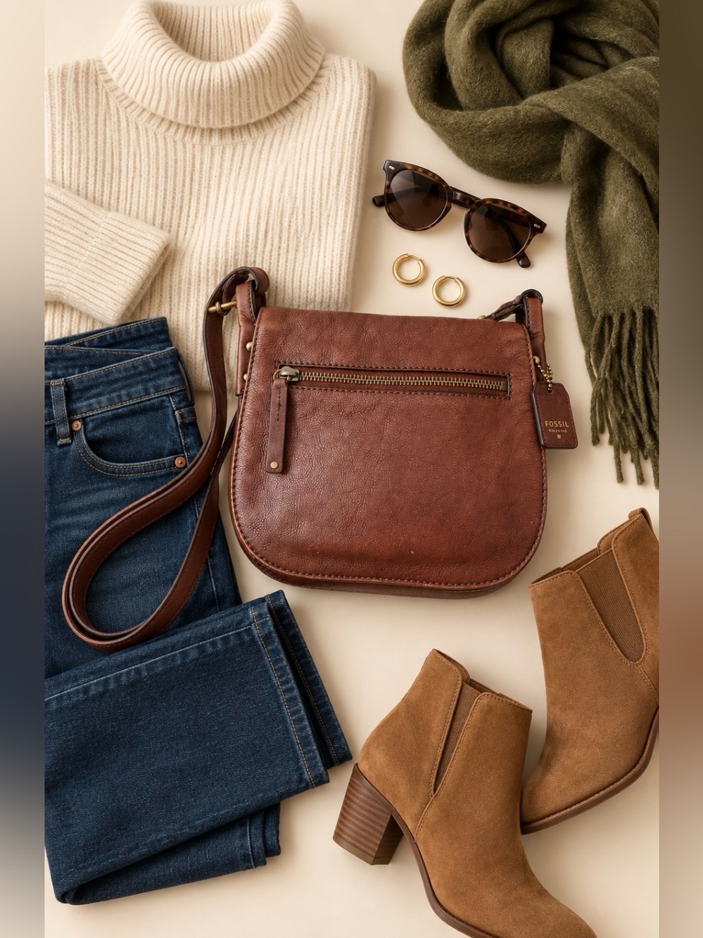 FOSSIL Brown Leather Crossbody Bag - Picture 1 of 15